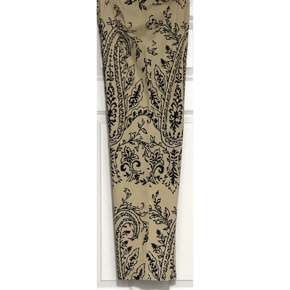 Talbots Beige Straight Leg Pants with Black Paisley Print
